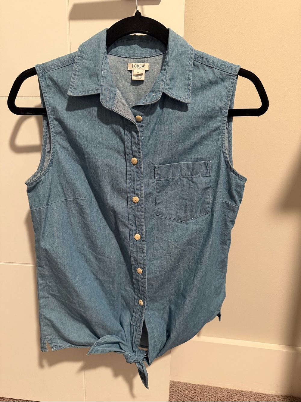 J. Crew Light Blue Sleeveless Tie-Front Chambray Button-Down